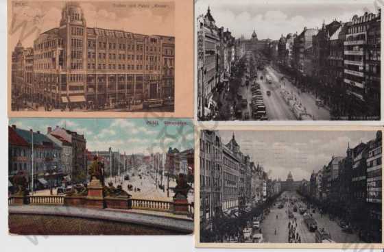  - 4x pohlednice: Praha 1 - Prag, centrum, Václavské náměstí, Foto Fon, palác Koruna