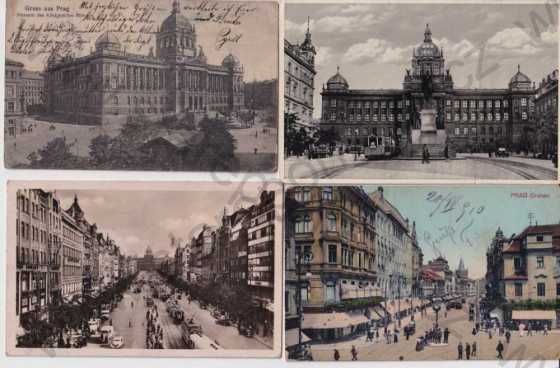  - 4x pohlednice: Praha 1 - Prag, centrum, Václavské náměstí, Foto Fon, Národní muzeum