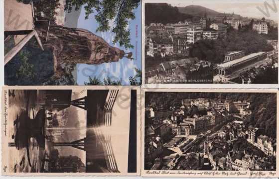  - 4x pohlednice: Karlovy Vary - Karlsbad, celkový pohled, pramen, vyhlídka