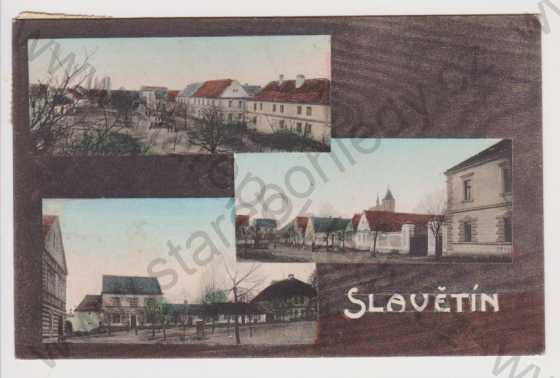  - Slavětín - střed obce, více záběrů, kolorovaná, koláž, Louny 