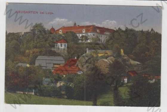  - Zahrádky (Neugarten) - Česká Lípa, zámek, částečný záběr města, kolorovaná