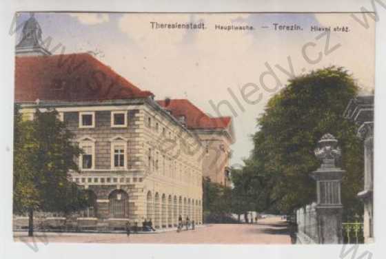  - Terezín (Theresienstadt) - Litoměřice, pohled ulicí, Hlavní stráž, kolorovaná