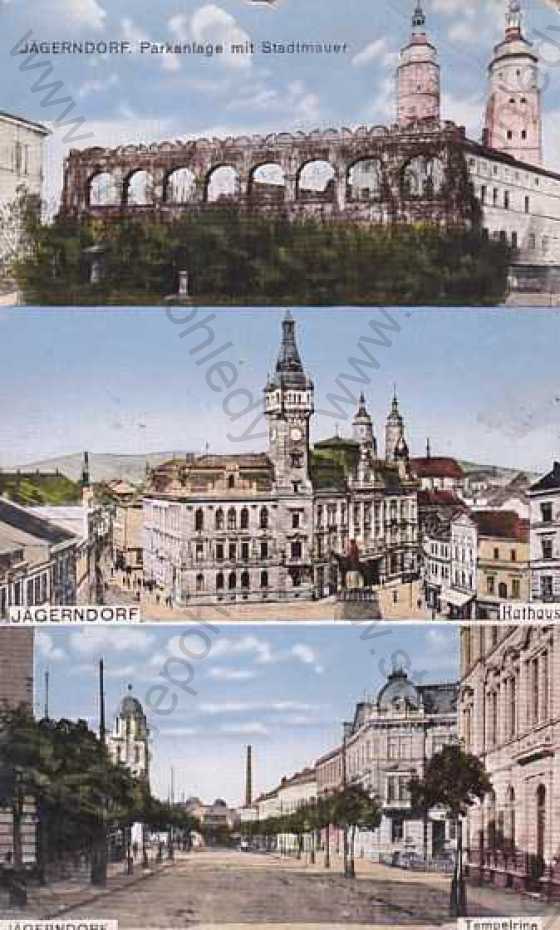  - Krnov - Jägerndorf (Bruntál), zámek, radnice, náměstí, více záběrů, kolorovaná