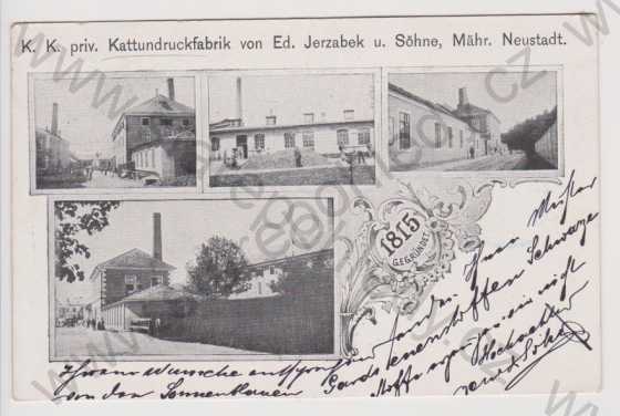  - Uničov (Mährisch Neustadt) - továrna Jerzabek a synové, více záběrů, koláž, DA