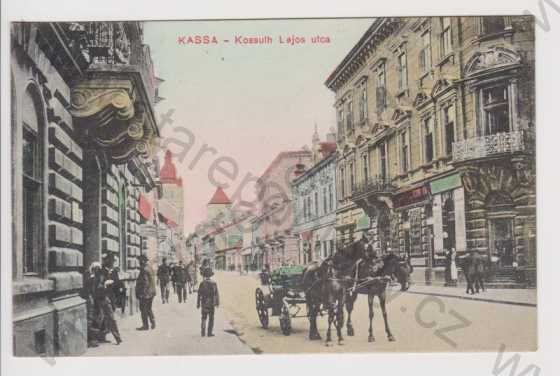  - Slovensko - Košice - ulice Kossuth Lajos utca, kůň, kolorovaná