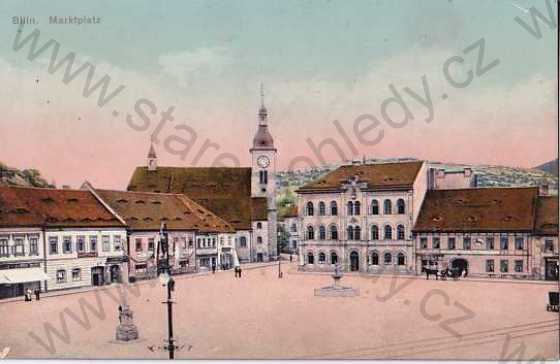  - Bílina - Bilin (Teplice), kolorovaná, náměstí, kostel
