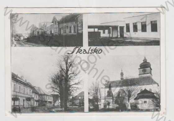  - Skalsko (Mladá Boleslav), více záběrů, pohled ulicí, náměstí, kostel