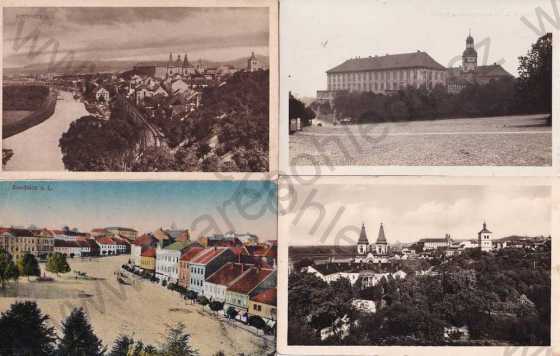  - 4x pohlednice: Roudnice nad Labem (Litoměřice), náměstí, celkový pohled, zámek, kostel