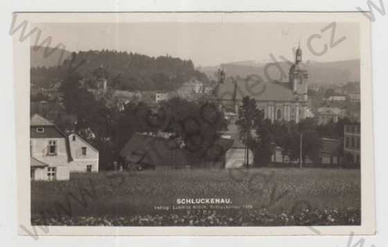  - Šluknov (Schluckenau) - Děčín, kostel, částečný záběr města