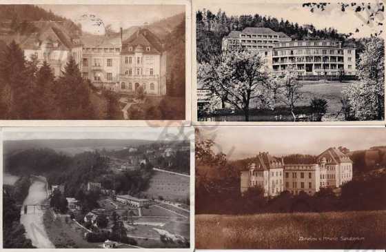  - 4x pohlednice: Teplice nad Bečvou (Přerov - Prerau) celkový pohled, řeka, lázně, Zbrašov sanatorium