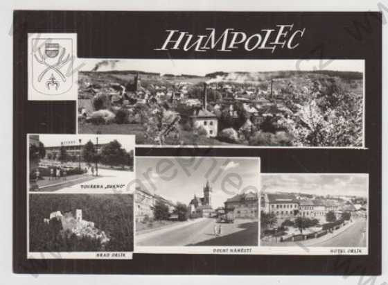  - Humpolec (Pelhřimov), více záběrů, celkový pohled, Továrna Sukno, Hrad Orlík, náměstí, Hotel Orlík, erb