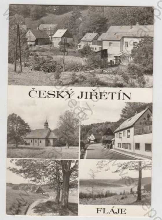  - Český Jiřetín (Most), více záběrů, Fláje, pohled ulicí, kostel, částečný záběr města