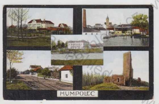  - Humpolec (Pelhřimov), více záběrů, hrad, zřícenina, pohled ulicí, částečný záběr města, kolorovaná