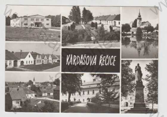  - Kardašova Řečice (Jindřichův Hradec), více záběrů, náměstí, kostel, pohled ulicí, socha, částečný záběr města