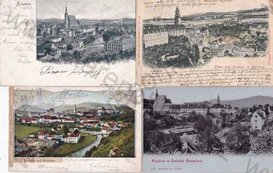  - Český Krumlov, 4 ks, celkový pohled, zámek, koláž, kolorovaná, DA