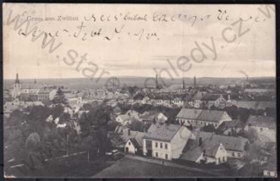  - Svitavy (Zwittau), pohled na město z výšky, komíny, kostel