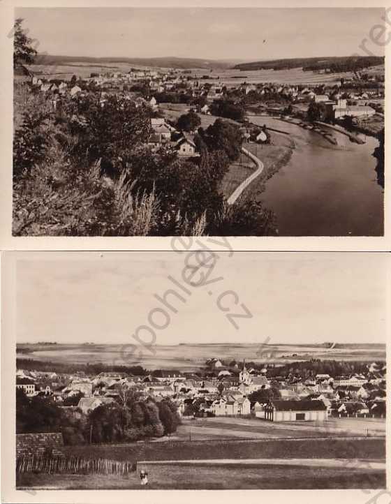  - 2x pohlednice: Týn nad Vltavou (České Budějovice), celkový pohled
