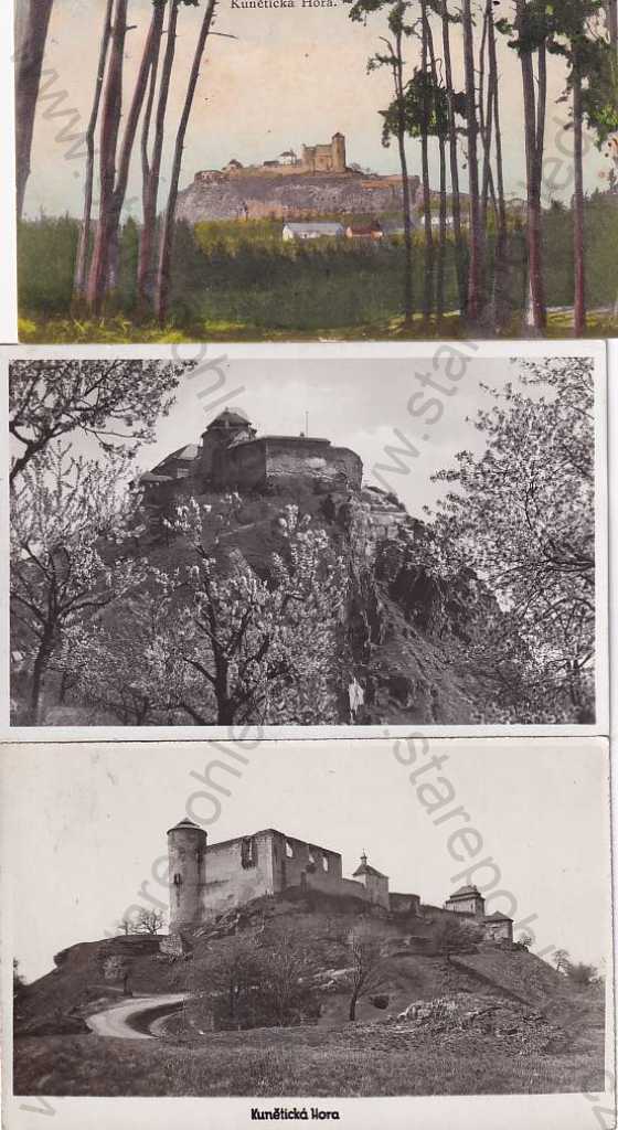  - 3x pohlednice: Kunětická hora (Pardubice), hrad