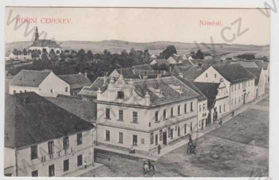  - Horní Cerekev (Pelhřimov), náměstí, kůň, kočár, povoz