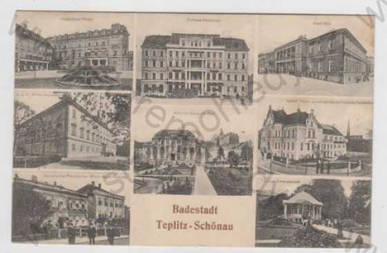  - Teplice (Teplitz), více záběrů, lázně, pohled ulicí, nemocnice