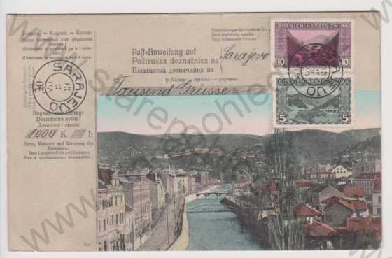  - Jugoslávie - Bosna a Hercegovina - Sarajevo - koláž poštovní poukázka, kolorovaná