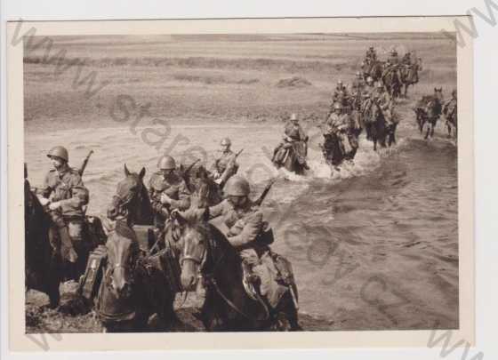 - Vojenství - brodem, vojáci na koních, velký formát, foto ČTK