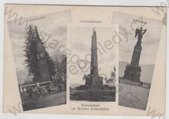  - Stradov - Chlumec (Kulmer Schlachtfeld) - Ústí nad Labem, více záběrů, monument, socha, sloup, Preussisches, Oesterreichisches, Russisches, koláž