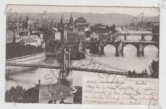  - Praha, řeka, Vltava, Karlův most, částečný záběr města, DA