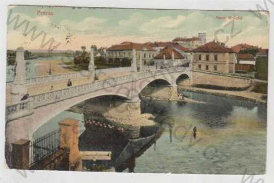  - Přerov (Prerau), most, řeka, částečný záběr města, kolorovaná