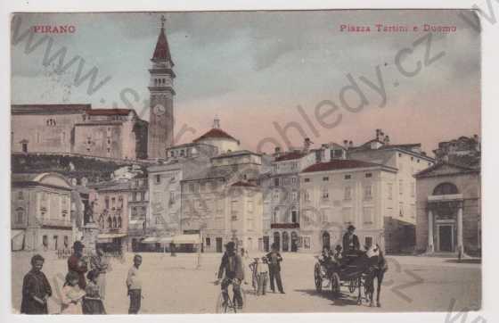  - Jugoslávie - Slovinsko - Pirano - náměstí, kůň, kolorovaná