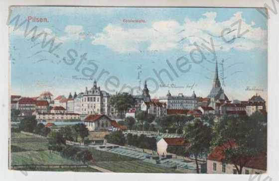  - Plzeň (Pilsen), celkový pohled, kolorovaná