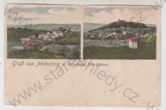  - Malšín (Malschin) - Český Krumlov, více záběrů, celkový pohled, kolorovaná