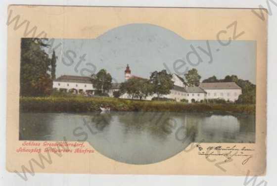  - Velké Losiny (Gross Ullersdorf) - Šumperk, rybník, loď, částečný záběr města, kolorovaná
