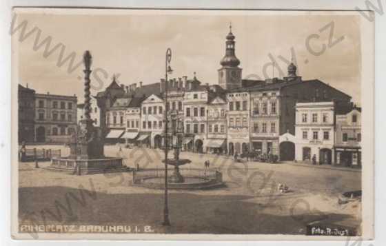  - Broumov (Braunau) - Náchod, náměstí, kůň, povoz