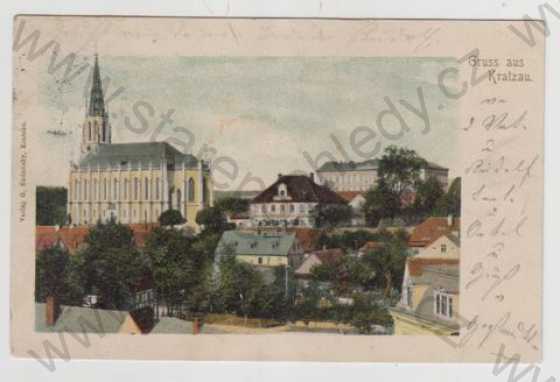  - Chrastava (Kratzau) - Liberec, kostel, částečný záběr města, kolorovaná, DA