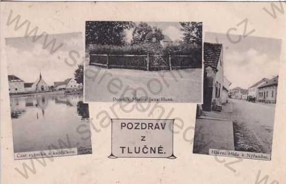  - Tlučná, Plzeň - sever, koláž, pomník, rybník, hlavní třída