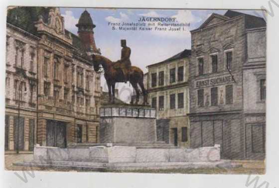  - Krnov (Jägerndorf) - Bruntál, náměstí, socha, František Josef I., kolorovaná