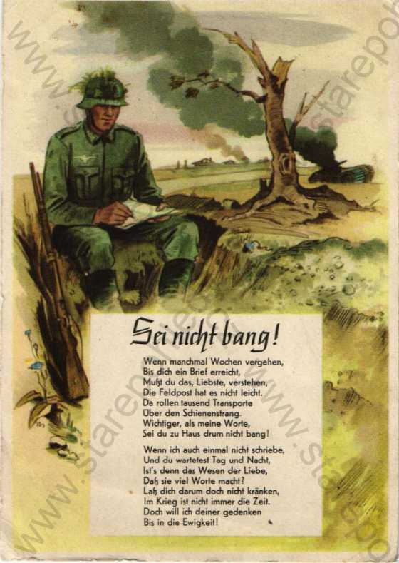  - 2.světová válka, Wehrmacht, Třetí říše, píšící voják, v pozadí tank, báseň