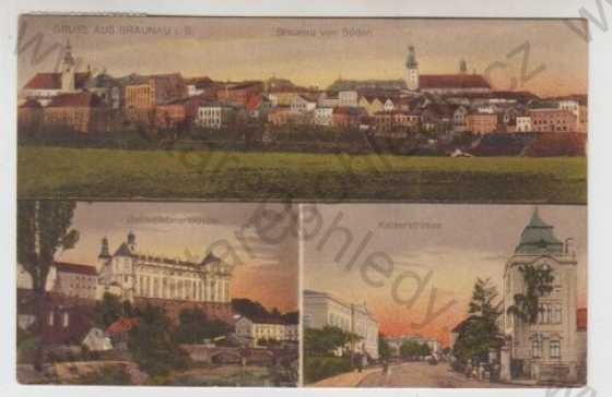  - Broumov (Braunau) - Náchod, více záběrů, celkový pohled, klášter, pohled ulicí, kolorovaná