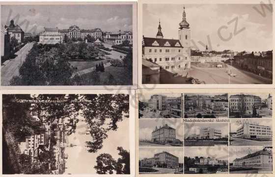  - 4x Mladá Boleslav, celkový pohled, náměstí, školy