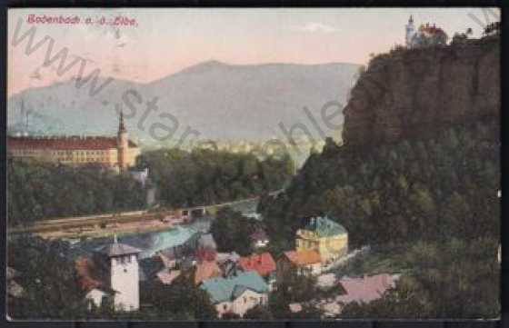  - Děčín (Bodenbach a.d.Elbe), barevná, zámek,řeka, kostel, částečný záběr města