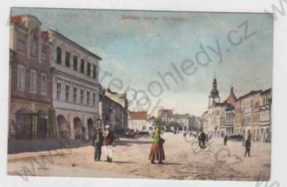 - Svitavy (Zwittau), náměstí, bicykl, kůň, povoz, kočár, kolorovaná
