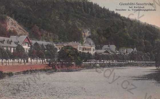  - Lázně Kyselka, Gießhübl-Sauerbrunn, Karlovy Vary, kolorovaná, pohled od řeky