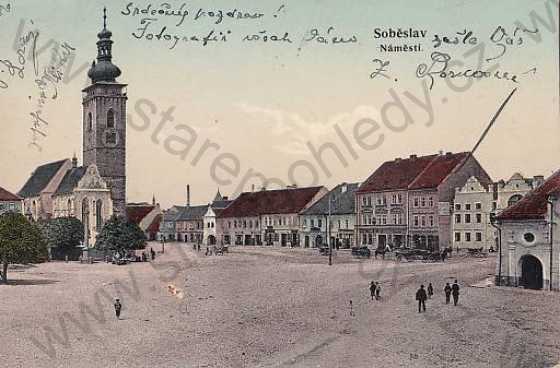  - Soběslav (Tábor) náměstí, kolorovaná, radnice, věž