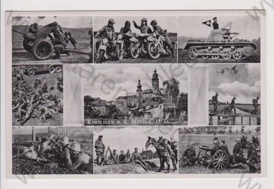 - Český Krumlov - Wehrmacht, tank, motocykl, dělo, vojáci, více záběrů
