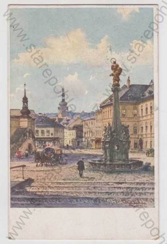 - Šternberk (Alt Sternberg) - Olomouc, náměstí, kůň, kočár, sloup, kolorovaná