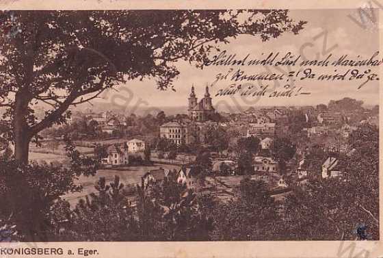  - kynšperk nad Ohří - Konigsberg a. Eger (Sokolov - Falkenau), celkový pohled, řeka, kostel, zámek