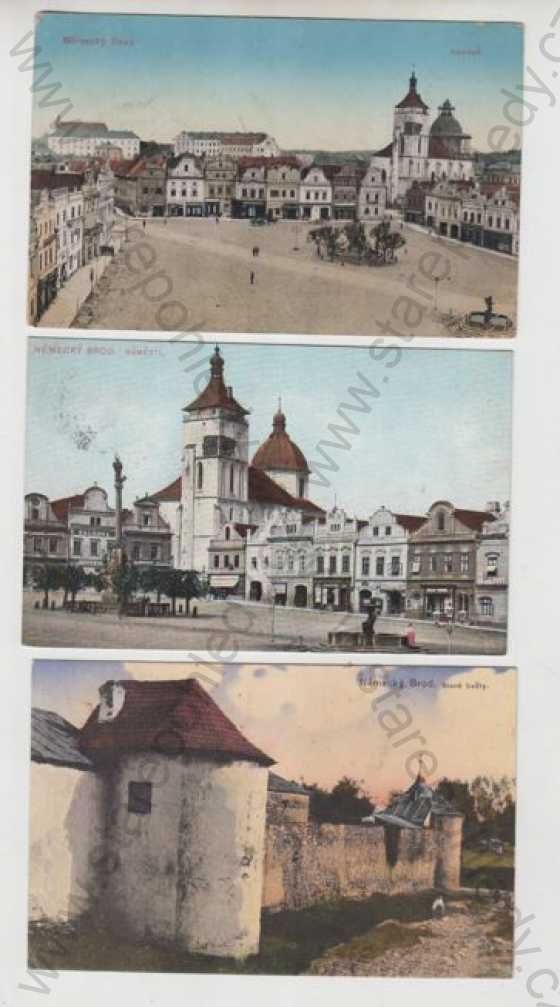  - 3x Havlíčkův Brod (Německý Brod), náměstí, Staré bašty, kolorovaná