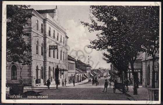  - Lučenec, Slovensko, pohled ulicí, hotel, kůň