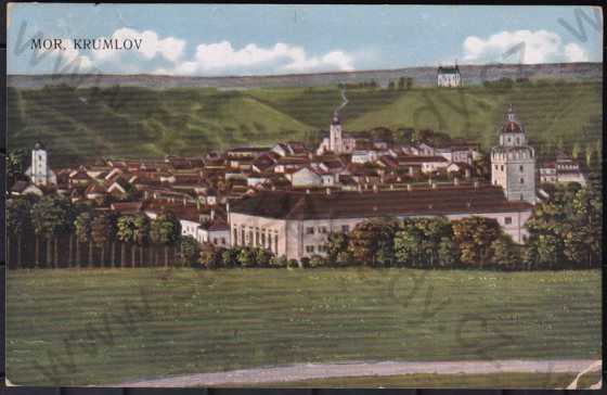  - Moravský Krumlov (Znojmo), celkový pohled, zámek, kostel, barevná